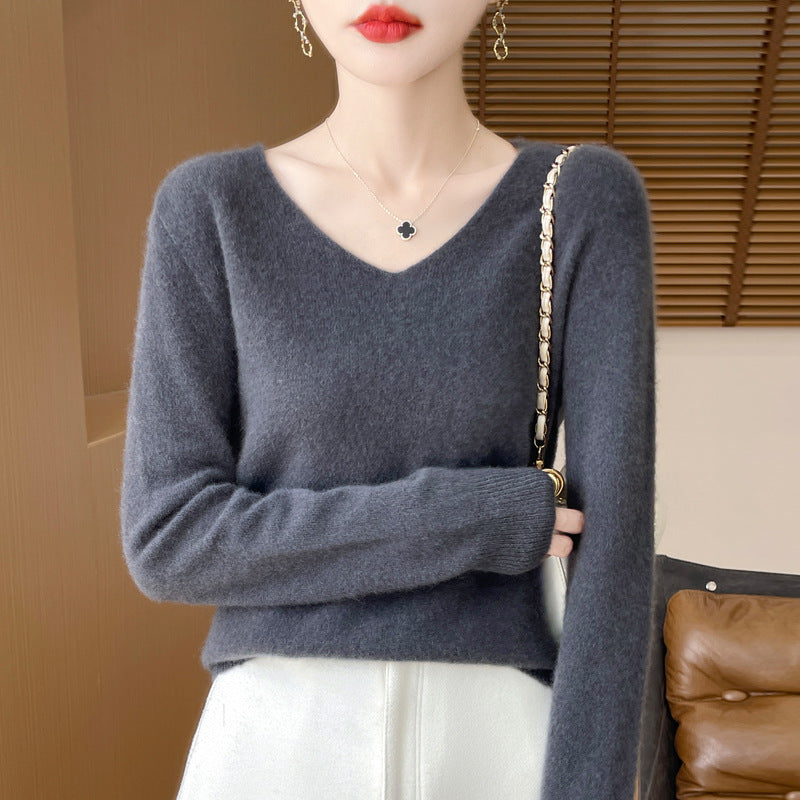 Women's Woolen Sweater V-neck Loose Wool Base Shirt