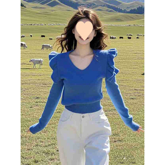 Atmosphere Ruffled Collar Klein Blue Sweater