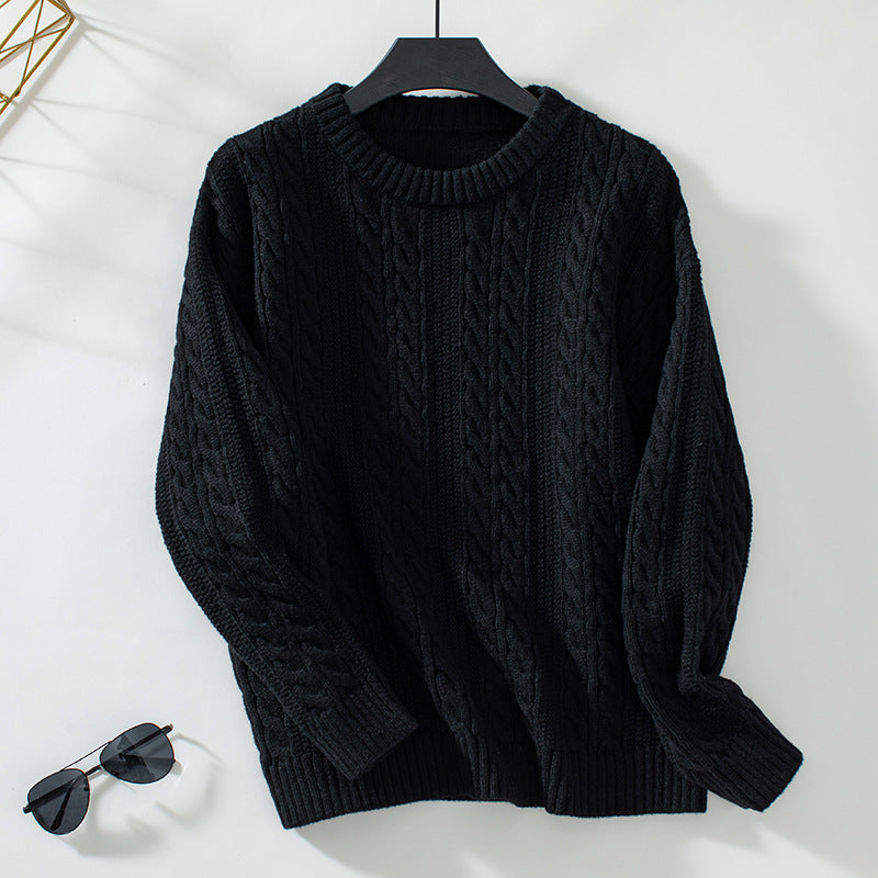 Women's Casual Solid Color Round Neck Loose Retro Sweater