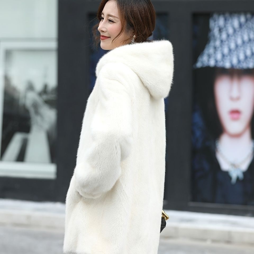 Faux Mink Coat Whole Mink Mid-length With Hood