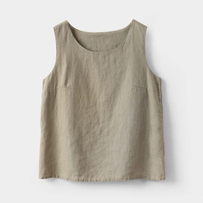 Cotton-linen Crew-neck Loose Camisole Sleeveless Pure Cotton Top