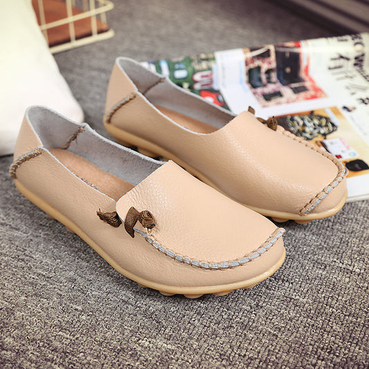 Plus Size Genuine Leather Mom Shoes Flat Low Top
