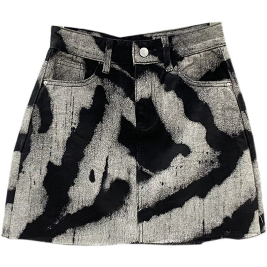 Women's High Waist Denim Skirt With Frayed Edges