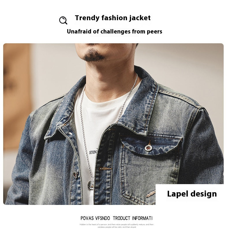 American Retro Embroidered Denim Coat Men's Jacket