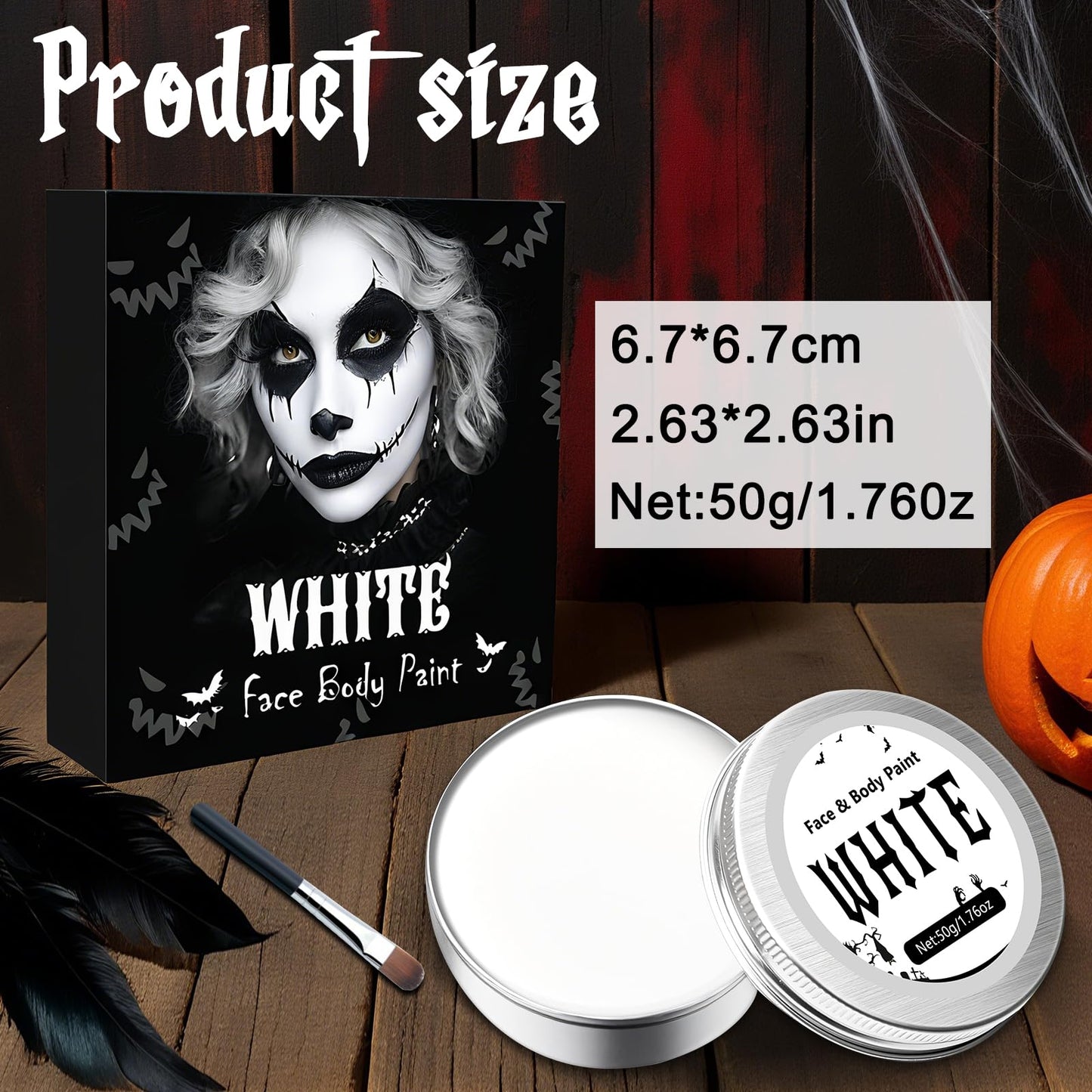vitt ansikte halloween tricks, halloween makeup, halloween makeup karneval makeup barn kvinna vuxen, vit kroppsmålning för karneval fest clown specialeffekter Sfx 50g