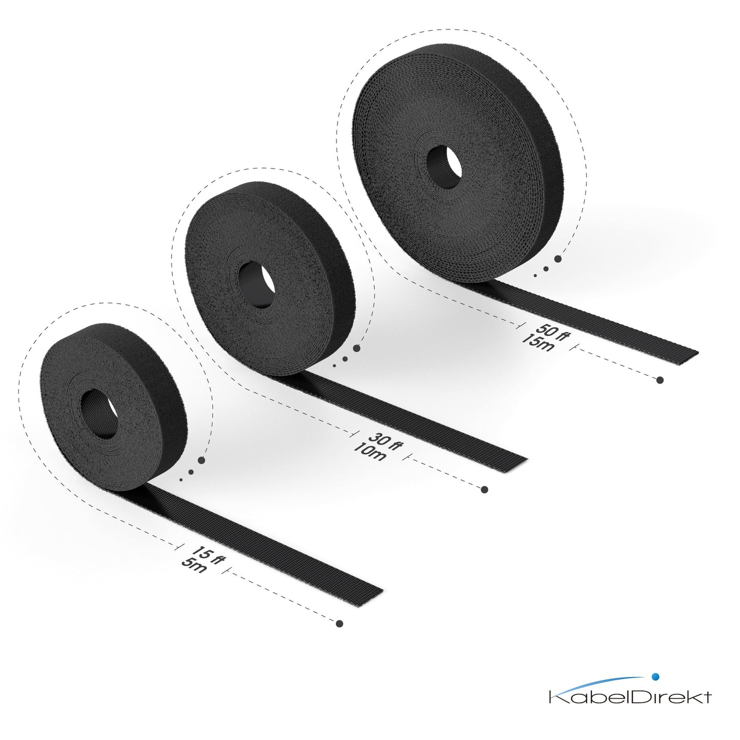 KabelDirekt – 12,5mm × 5m smalt kardborreband för kablar (återanvändbart, svart)