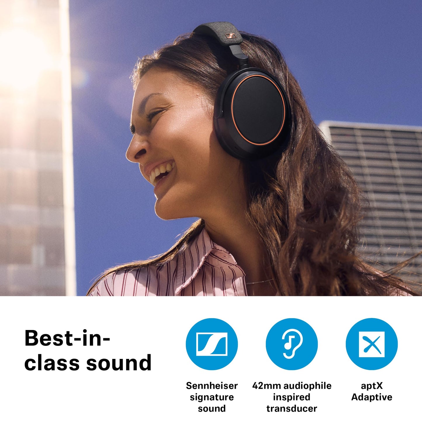 Sennheiser MOMENTUM 4 Wireless hörlurar - Bluetooth-headset för kristallklara samtal med adaptiv brusreducering, 60 timmars batteritid, anpassningsbart ljud och lättviktsdesign, svart koppar, Over Ear