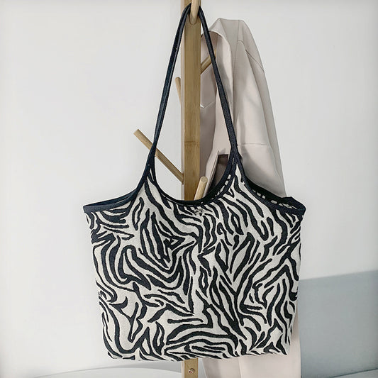 Women's Fashion Large Capacity Undershirt Zebra Print Canvas Bag