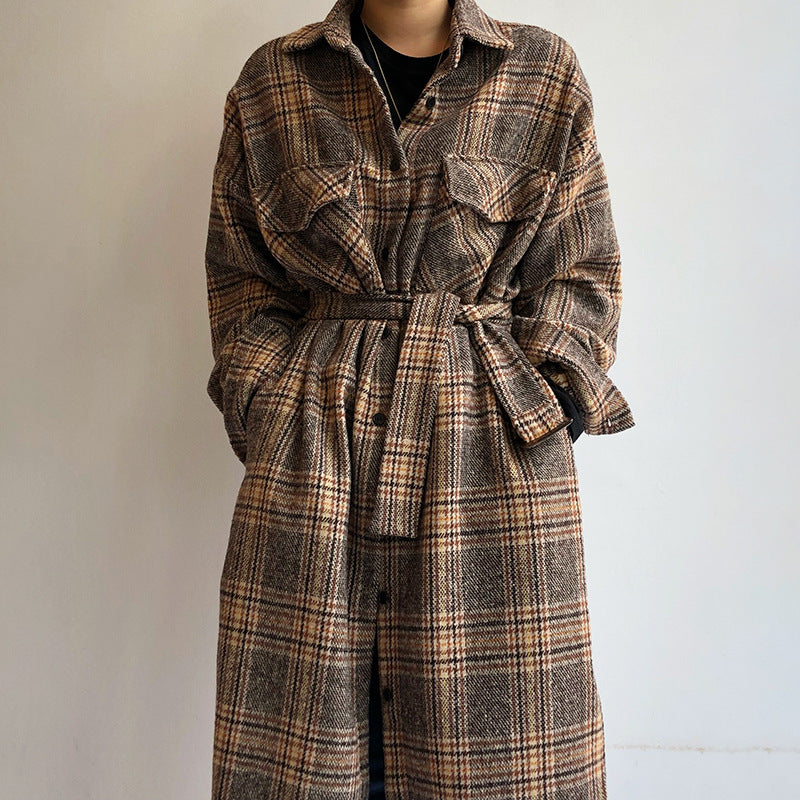 British Style Contrast Check Lapel Coat