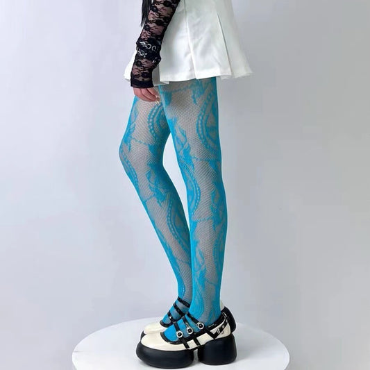 Sexy Stockings Fishnet Socks Flowers Print Hollow Out