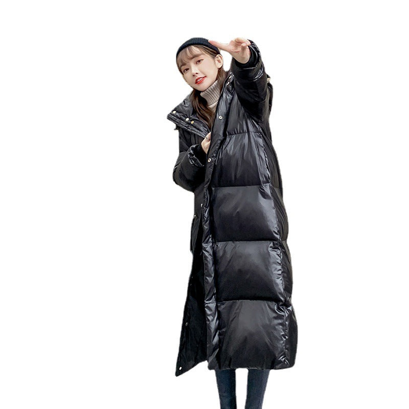 Korean Style Thick Below-the-knee Length Loose Black Coat