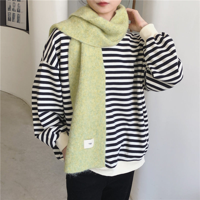Fashion Solid Color Wool Knitted Small Scarf Women