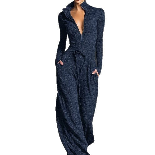 Womens Fashionable And Sexy Zippered Sports Jumpsuit