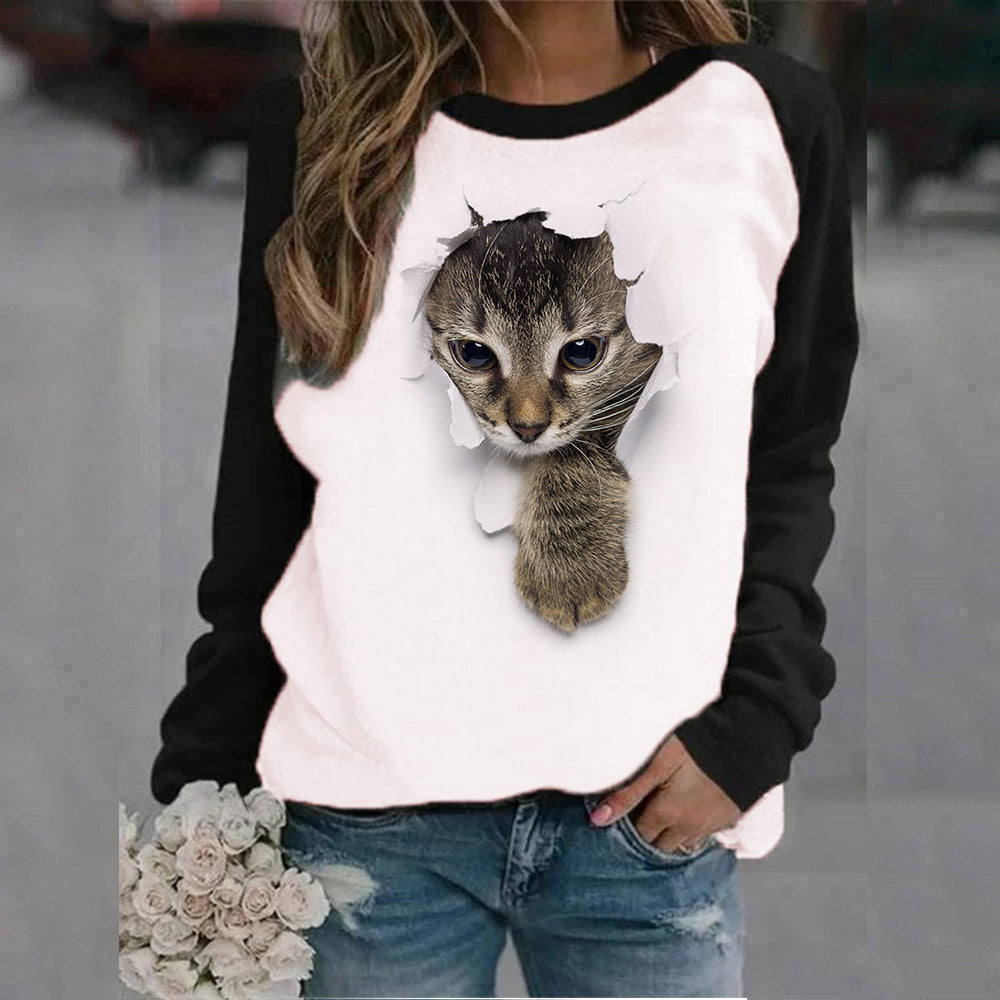 Sweatshirt med rund hals og dyreprint