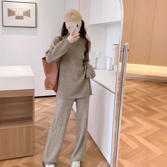 Women's Loose All-matching Pullover Knitted Wide-leg Pants Two-piece Suit
