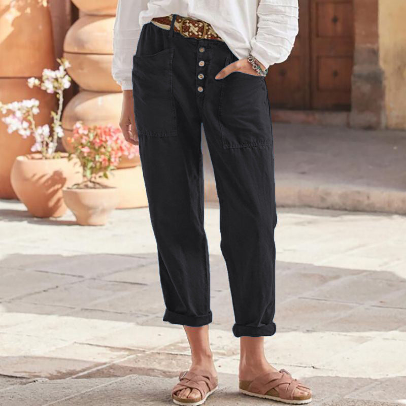 Casual Breasted Cotton Linen Loose Casual Women's Cotton Pants
