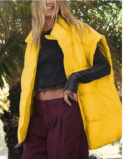 Flounced Sleeve Down Cotton Vest Vest Fashion Loose Sleeveless Pure Color Cotton Clothing Women