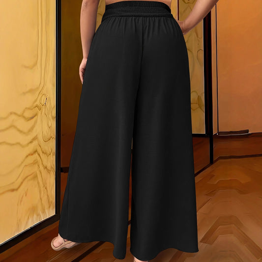 Casual Elastic Waist Summer Plus Size Fashionable Wide-leg Pants