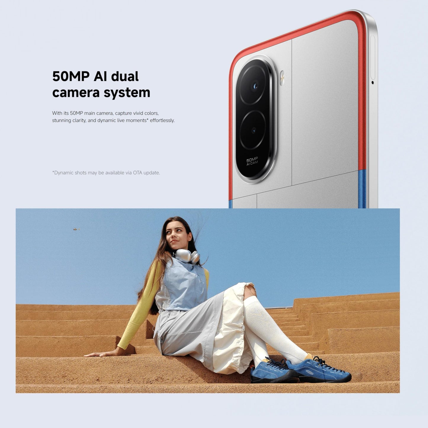 Xiaomi POCO M7, Smartphone 6+128 GB, 6,9 tums FHD+ 144 Hz skärm, Snapdragon 685, 50 MP AI dubbelkamera, 7000 mAh, silver, laddare ingår inte