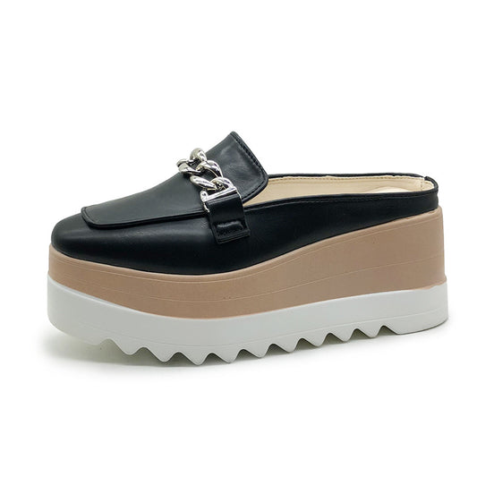 Sponge Cake With Baotou Half-tow Female Metal Decoration European And American Slippers