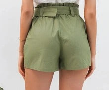 Cotton belt wild all-match high waist casual straight shorts