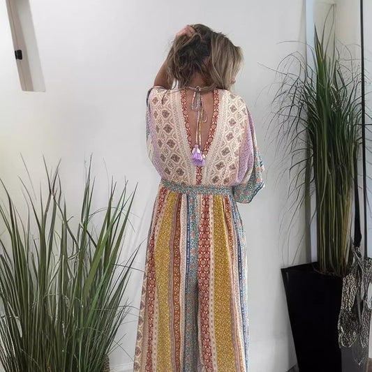 Summer Fashion Printed Wide Leg Leisure Jumpsuit For Women