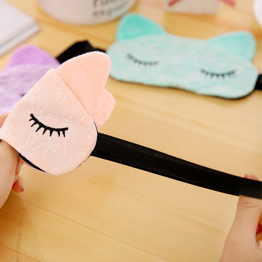 Cartoon Lace Eyeshade Sleeping Mask Cover Microfiber Eye Eyepatch Blindfolds To Shield The Light Cute Cat Eye Mask Cover