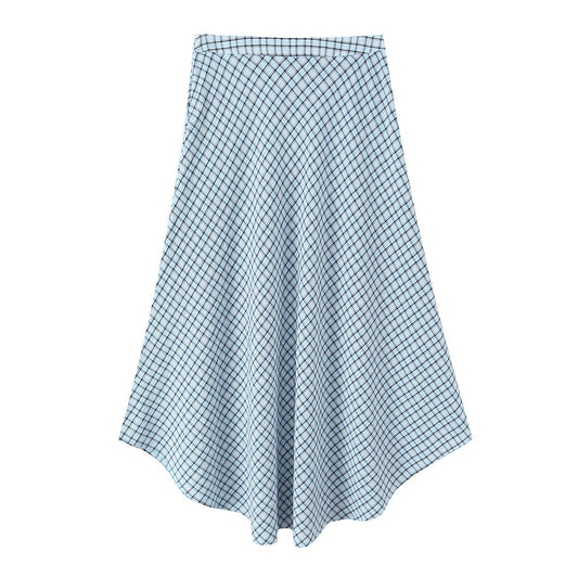 European And American Women's Fashion Plaid Asymmetrical Midi Skirt