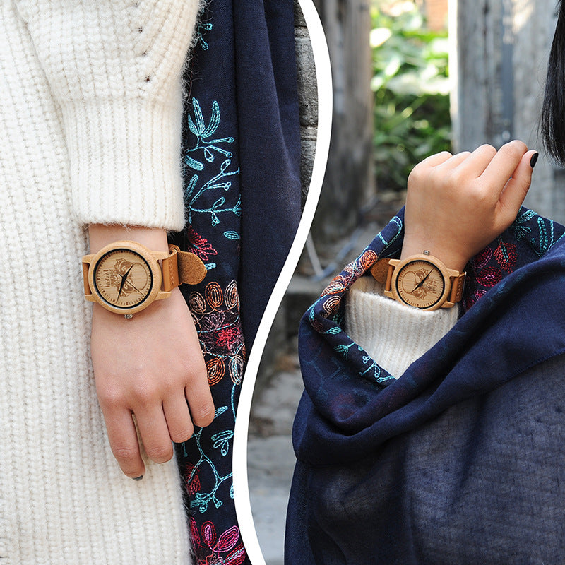 Leather Bamboo And Wood Watch