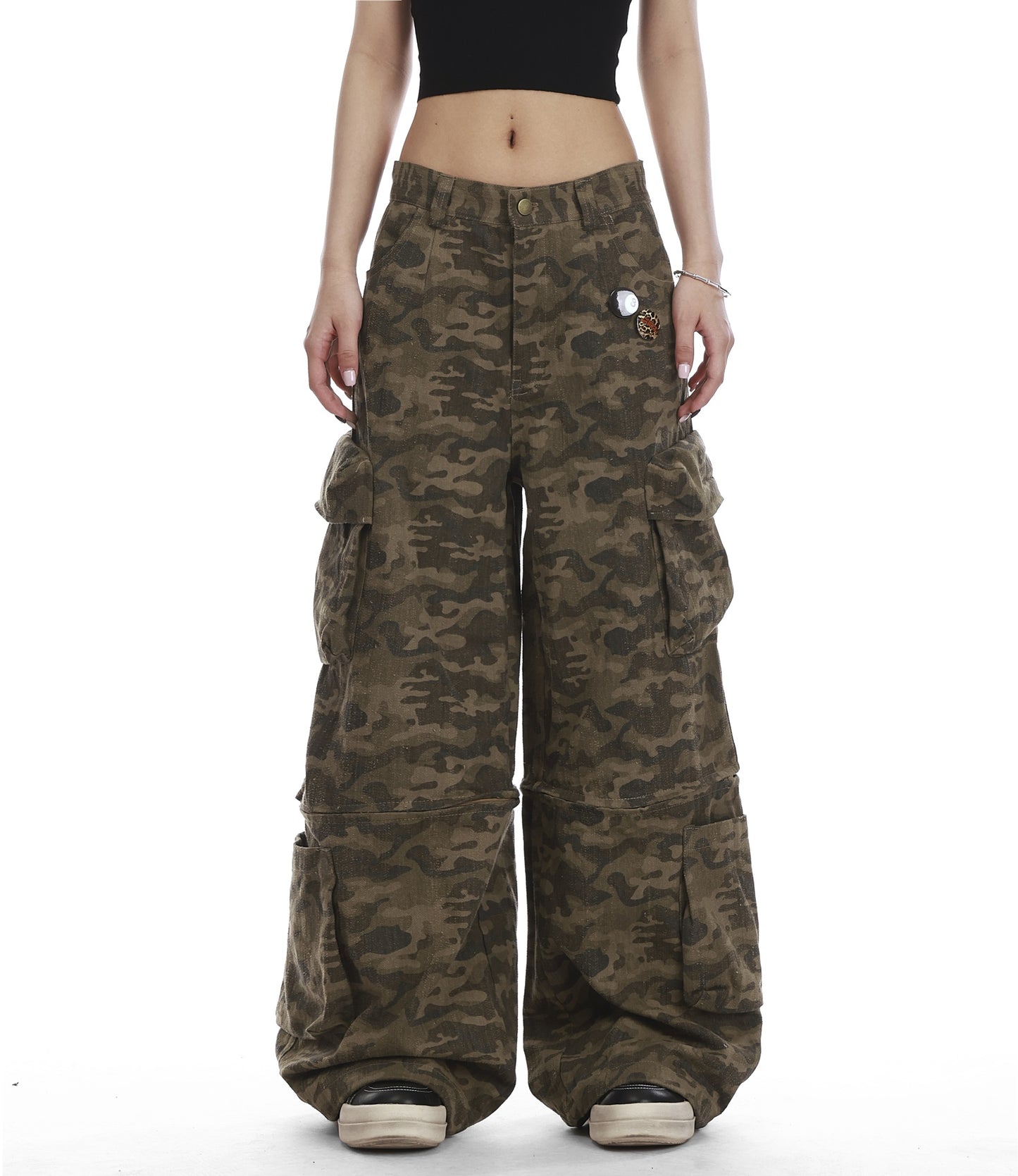 Camouflage Multi-bag Women's Wide-leg Pants Summer Detachable Cropped Pants