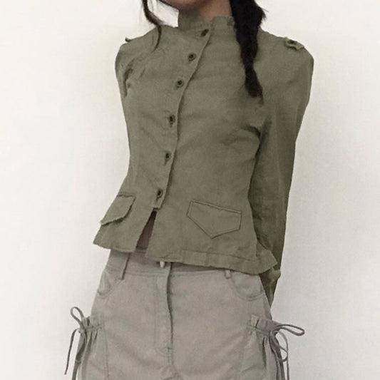 Autumn Retro Street Workwear Stand Collar Coat