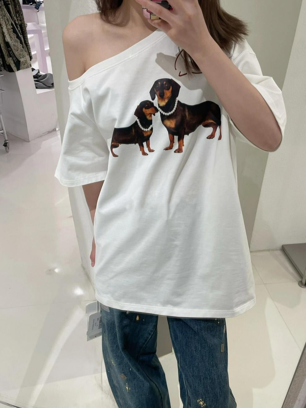 Women's Short-sleeved T-shirt With Oblique Shoulder Printed Loose Sweet And Spicy Off-shoulder