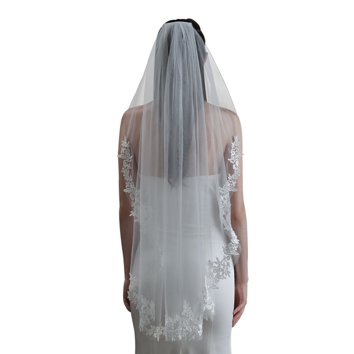 European And American Bride Veil Women's White Single Layer Lace Headdress