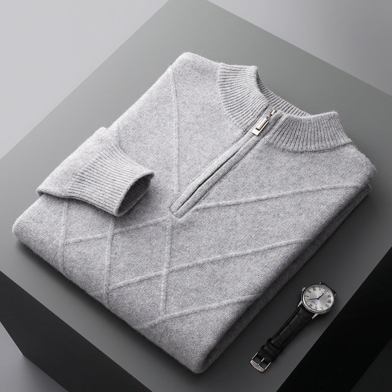 Tykk Sweater Til Mænd Halv Turtleneck Jacquard Business Casual Løs