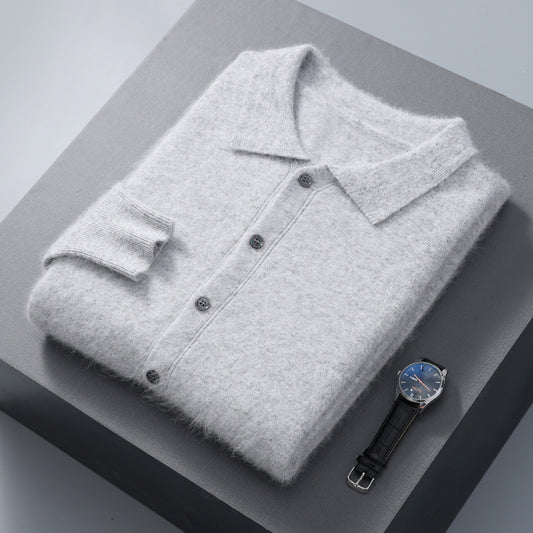 Solid-color Button-down POLO-collar Loose-fit Shirt-collar Jacket Top