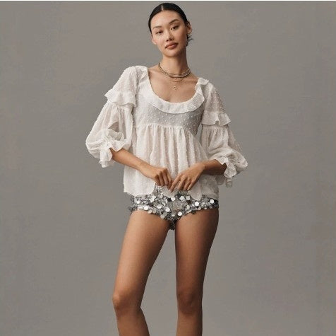 Women's Casual Solid Color Cut-out Printed Shirt