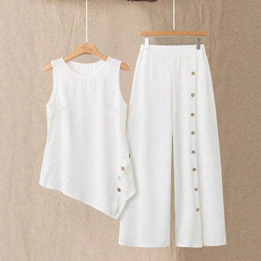 Simple Casual Daily Wear Sleeveless Top And Long Pants Set
