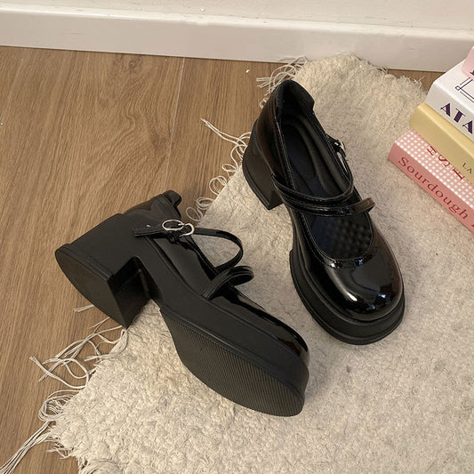 Black Japanese Sweet Cool Style Jk Leather Shoes For Women