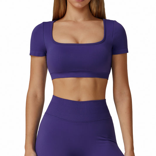 Autumn And Winter Seamless Yoga Clothes For Women Hollow-out Beauty Back Slim Fit Yoga Short Sleeve