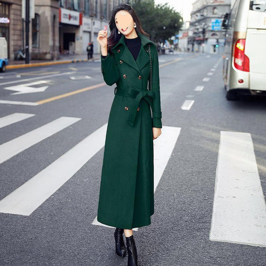 Solid Color Wool Coat Women's Long Slim Knee-length Padded Thick Wool Overcoat