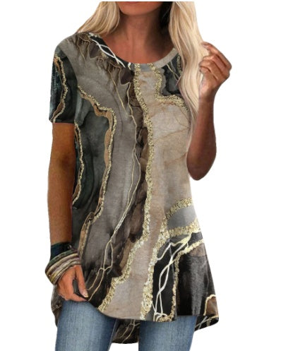 Round Neck Casual Ethnic Vintage Print Short Sleeve T-Shirt