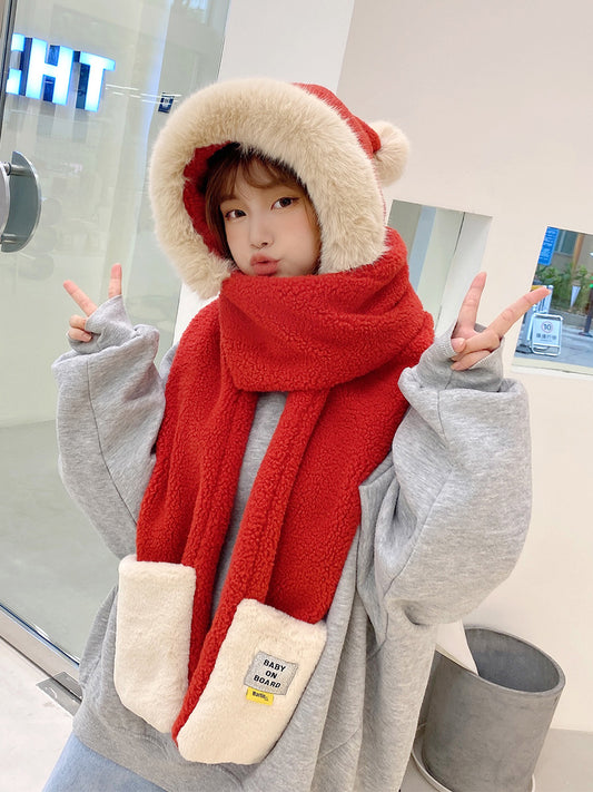 Female Winter Cute Student Double Thickened Scarf Ear Protection