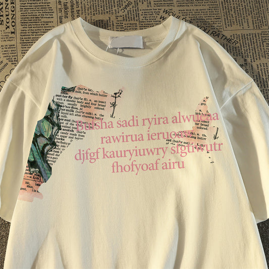 Washed And Worn Abstract Printing Short Sleeve T-shirt