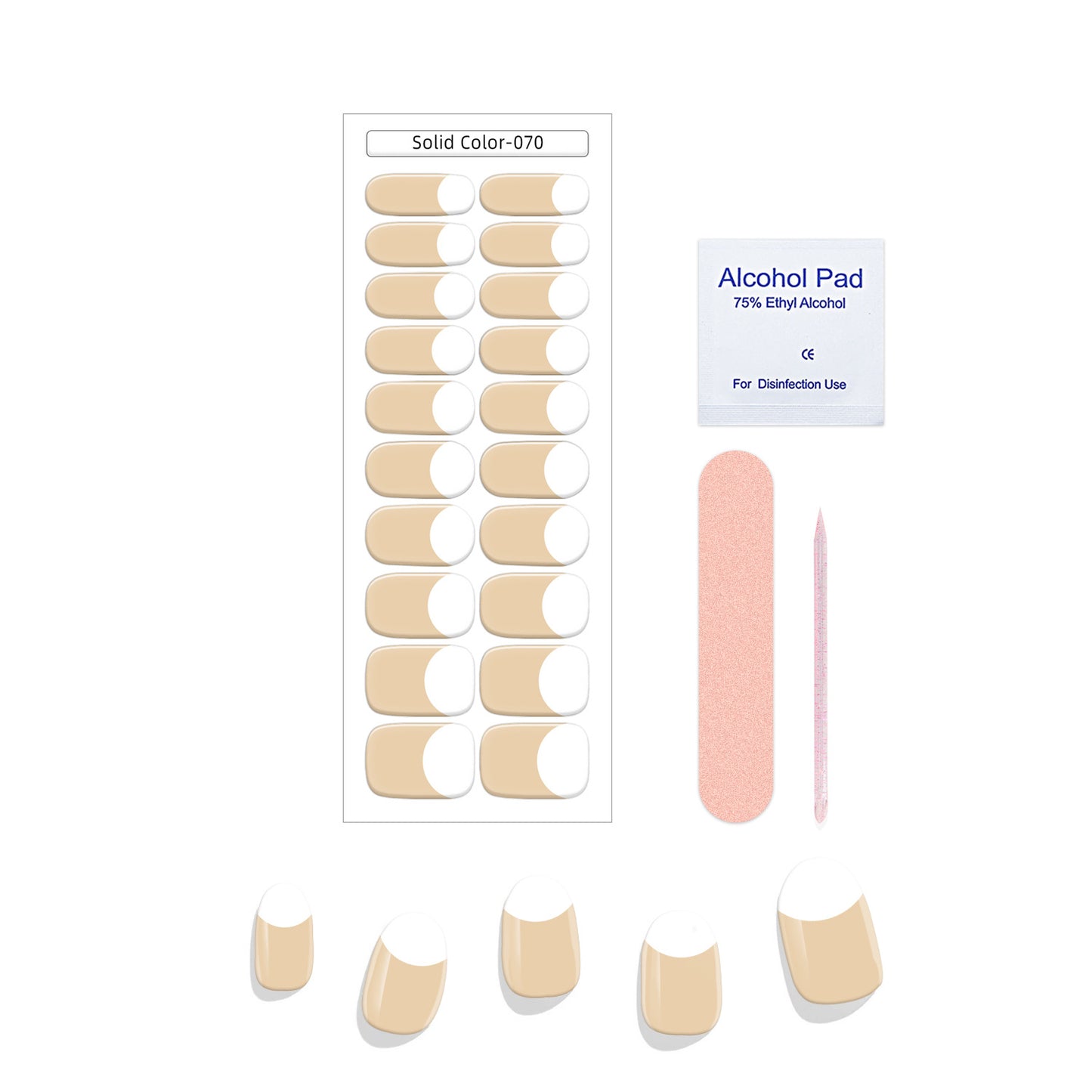 New French Solid Color Gel Waterproof Semi-baked Nail Stickers