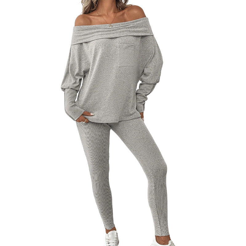 Stylish Casual Lace-up Off-shoulder Athletic Pants With Matching Long Top
