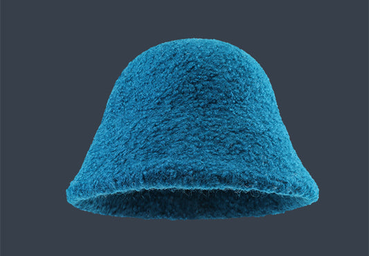 Solid Color Warm Wool Bucket Hat Show Face
