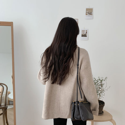 French Temperament Suit Collar Double-breasted Warm Woolen Coat