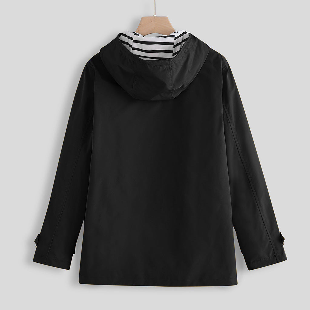 Women's Outdoor Solid Color Rainproof Windproof Jacket With Hood