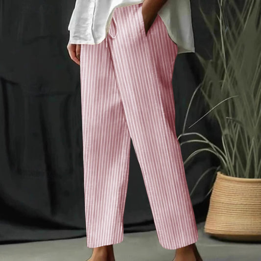 Casual Homewear Pants New Striped Solid Color Cotton And Linen Loose Trousers