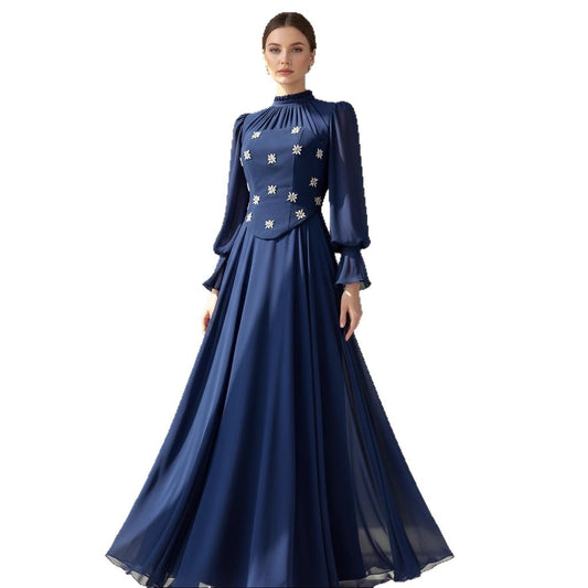 Two-piece Snowflake-diamond Long-sleeve Elegant Figure-flattering Slimming Dress